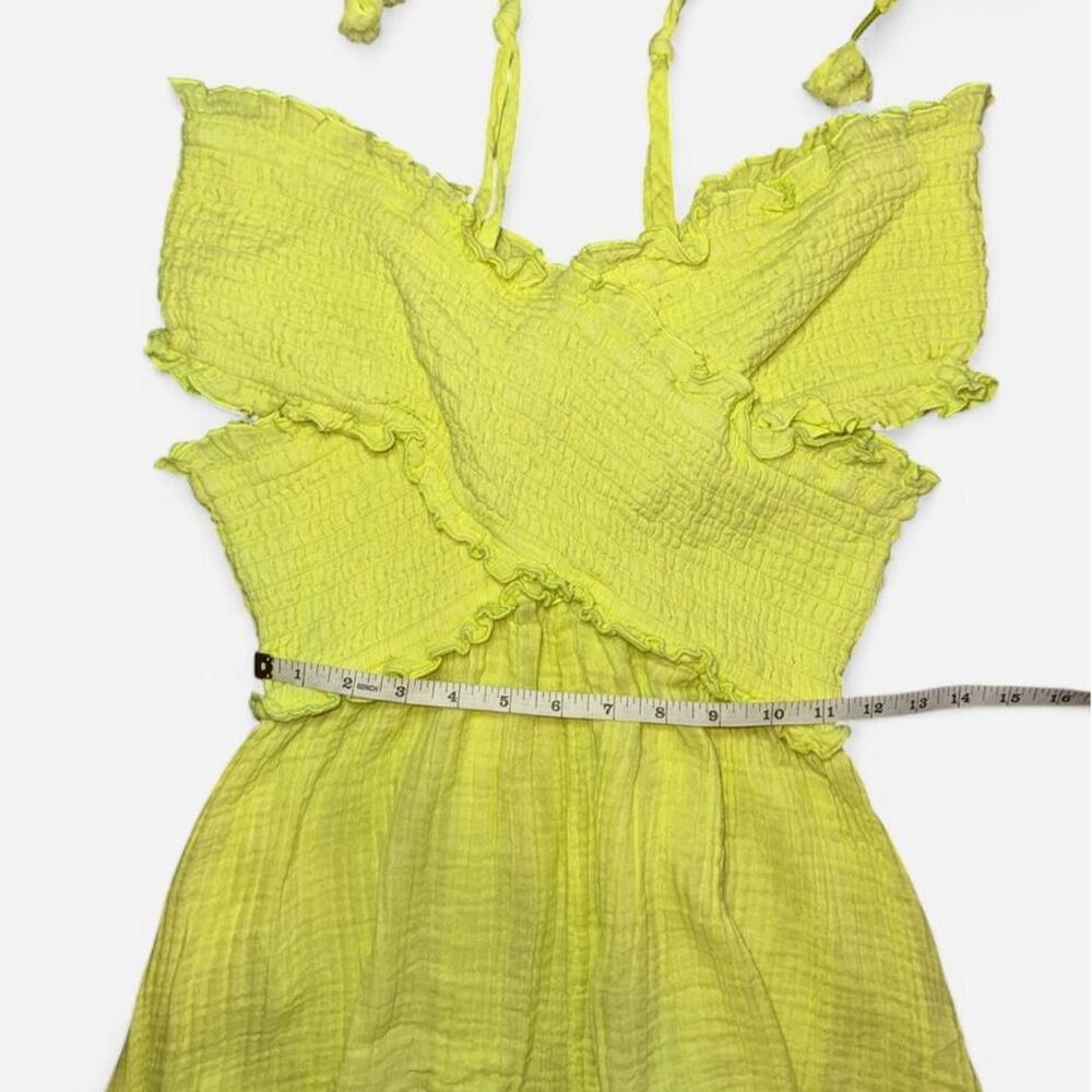 Anthropologie Smocked Gauze Criss Cross Asymmetrical Midi Dress in Lime Green - Picture 4 of 8